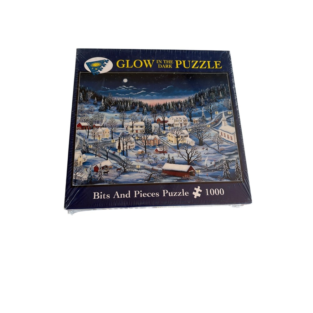 Bits And Pieces Jigsaw‎ Puzzle Blue Glow In The Dark Winter Village 1000 Piece